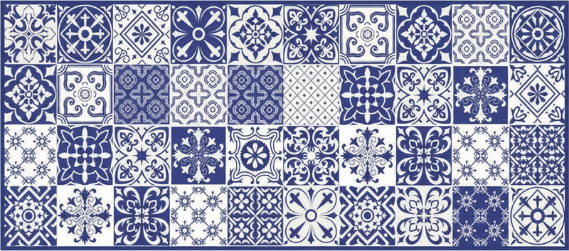 Cobalt porcelain collage kitchen vinyl mat - TenStickers