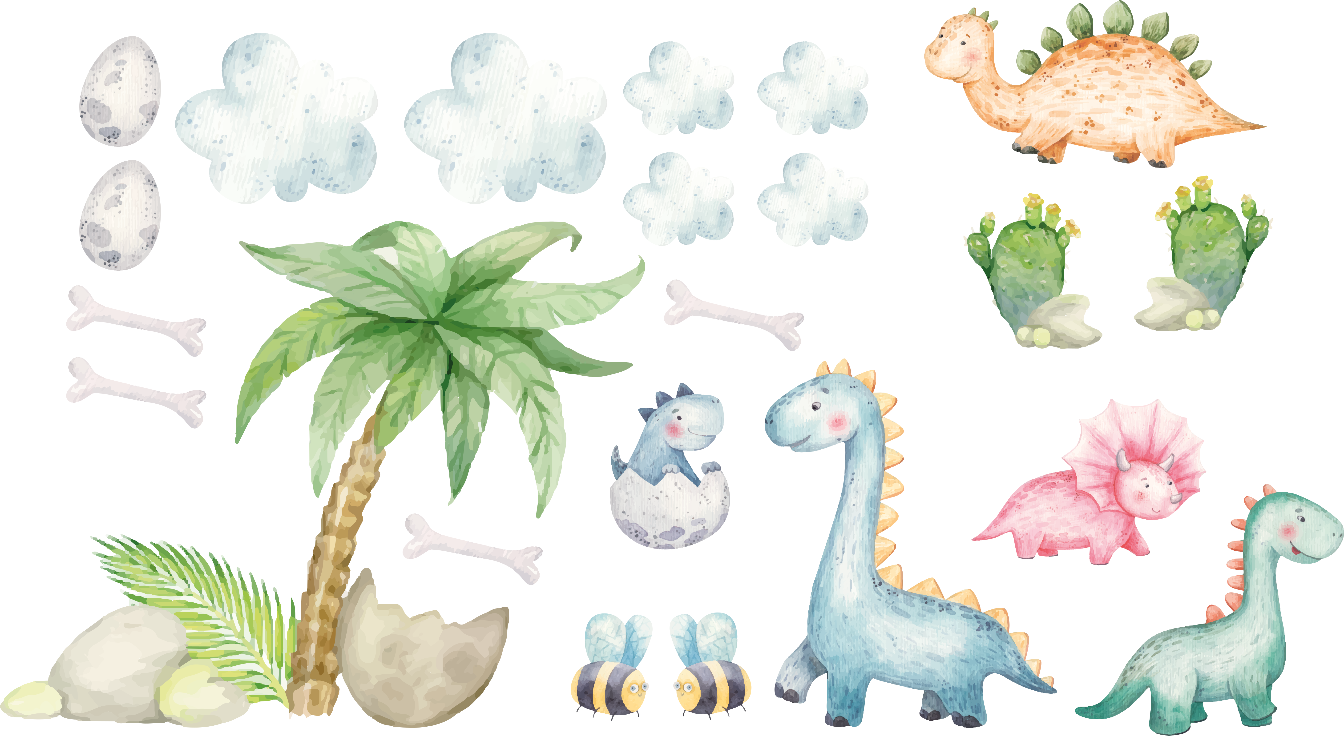 Cute watercolor dinosaurs animal mat - TenStickers