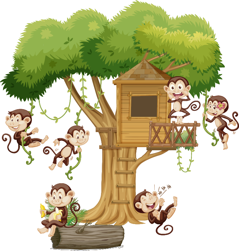 Animal mat with monkeys in tree house - TenStickers