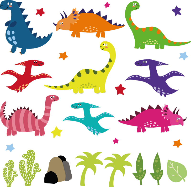Animal mat nordic dinosaur colorful cartoon set - TenStickers