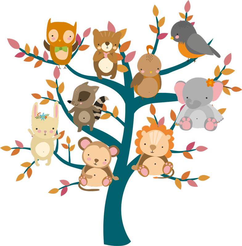 Animal mat tree with babies - TenStickers