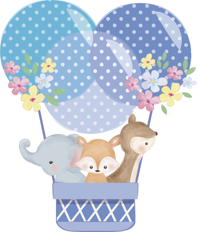 Animal mat watercolor animals hot air balloon - TenStickers