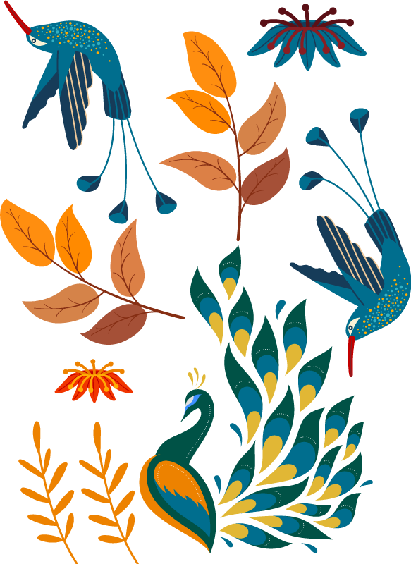 Tengango style birds and plants animal mat - TenStickers