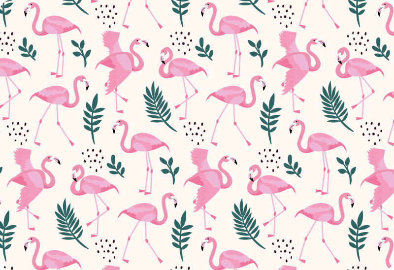 Flamingo pattern animal mat with various leaves - TenStickers