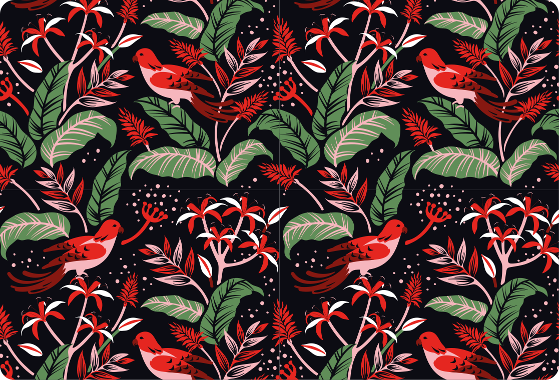 Animal mat with red and pink leaves pattern - TenStickers