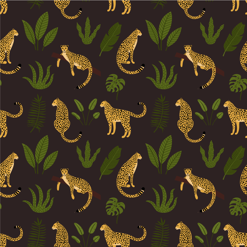 Dark botanical and wild leopard pattern animal mat - TenStickers