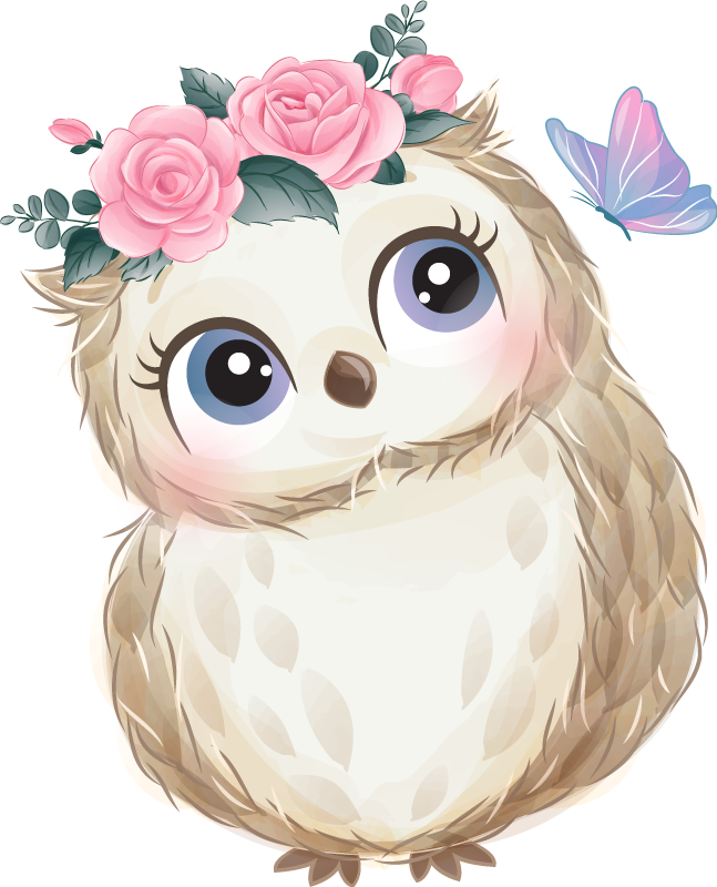 Animal mat featuring baby owl and flowers - TenStickers