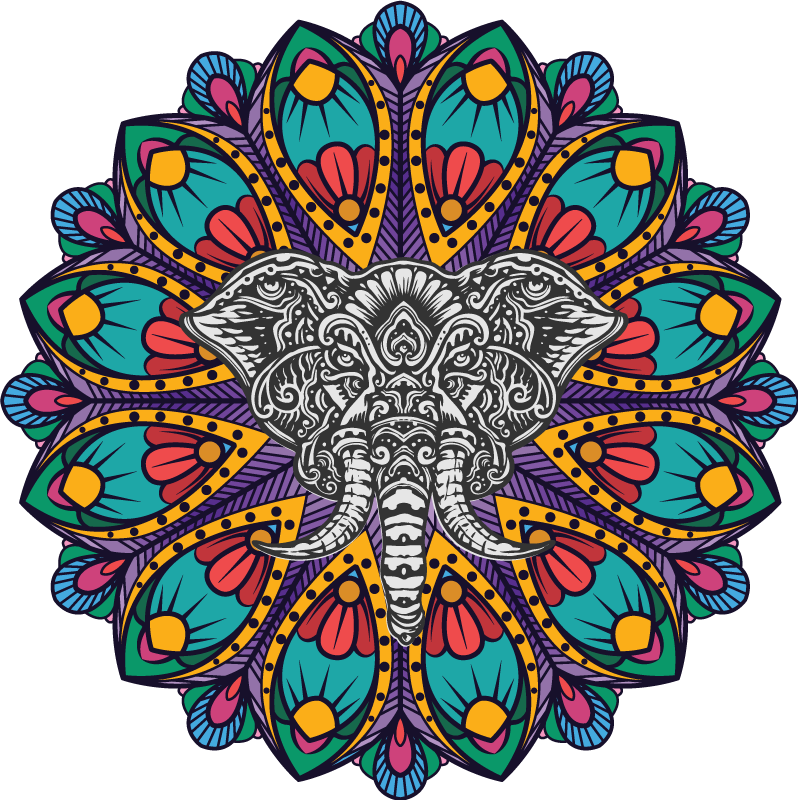 Colorful elephant mandala animal mat - TenStickers
