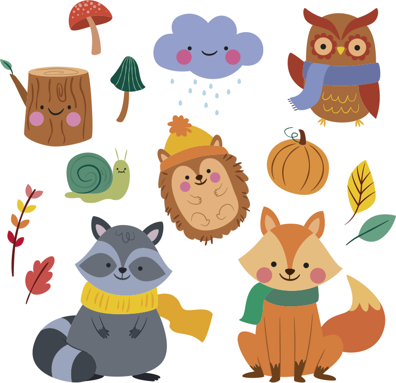 Autumn flowers and animals animal mat - TenStickers