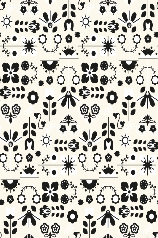 Animal mat with black and white folk design - TenStickers