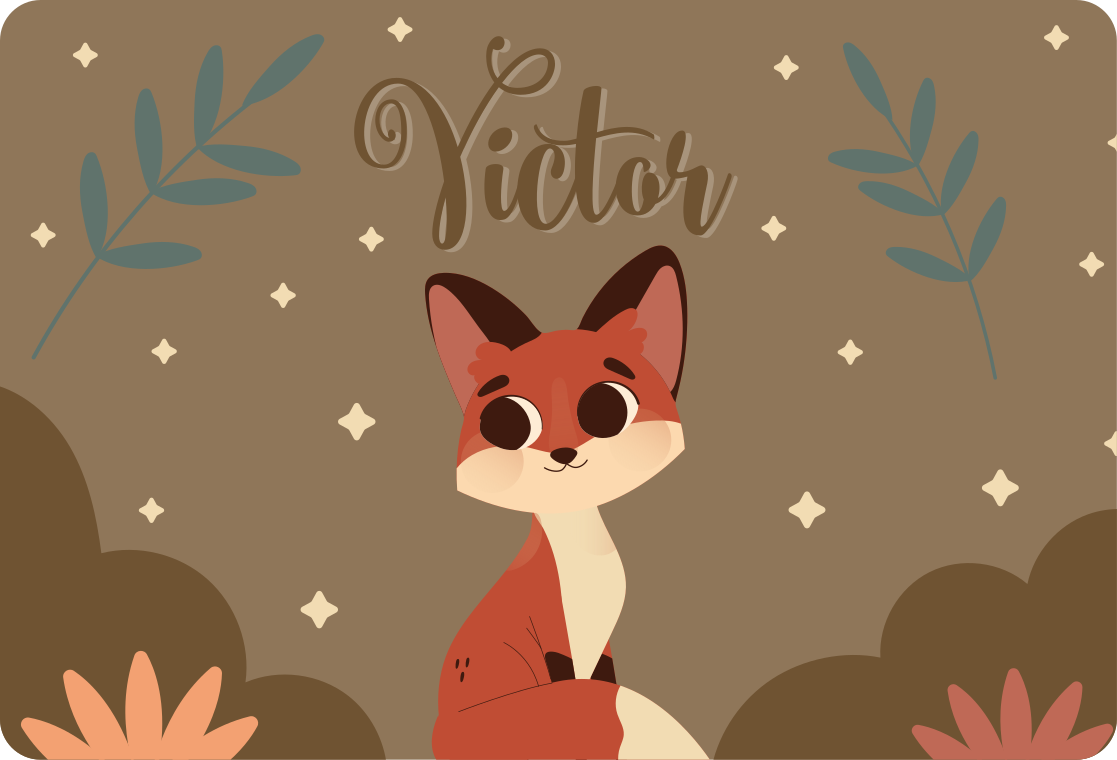 Animal mat cute fox for boy with name - TenStickers