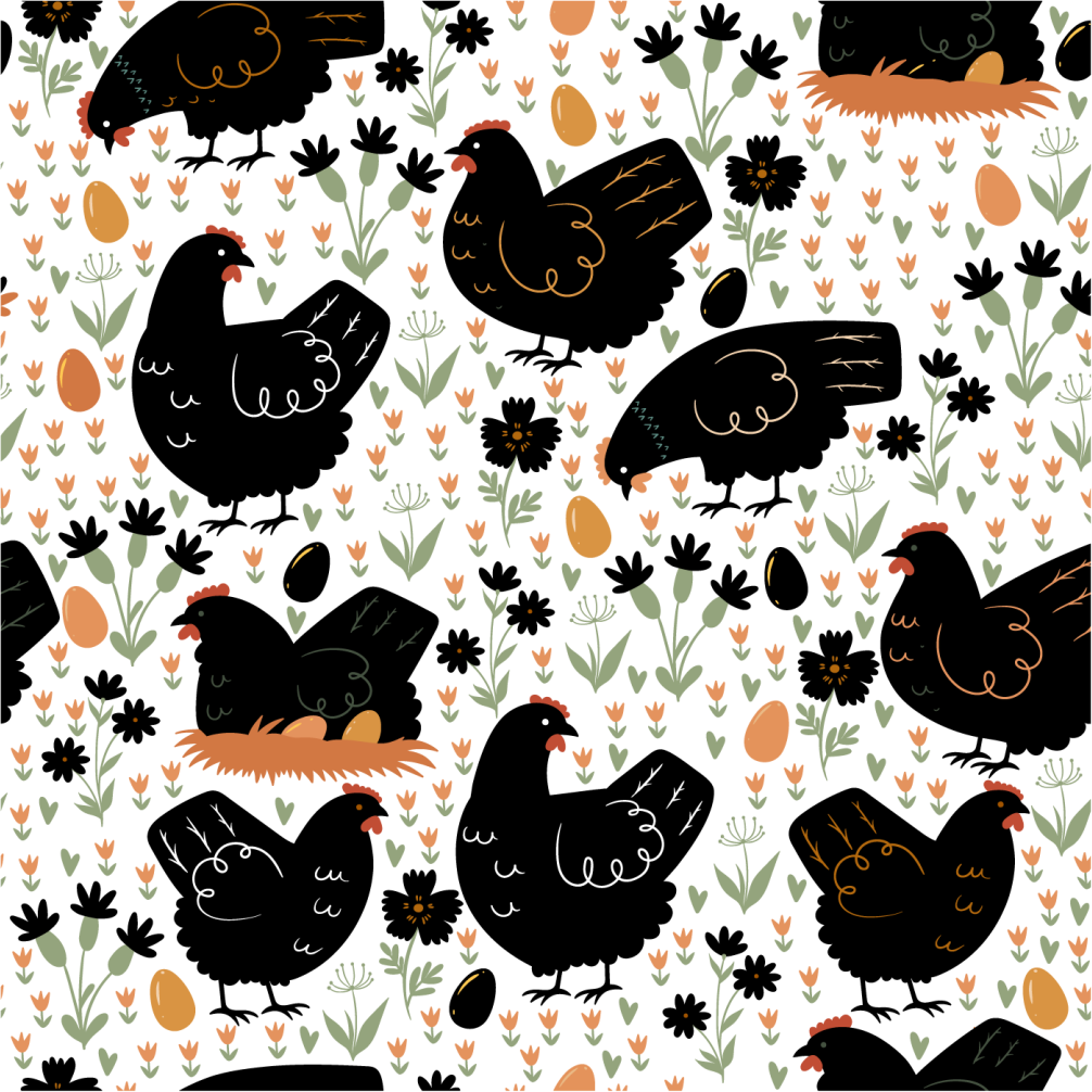Animal mat black and white chickens - TenStickers