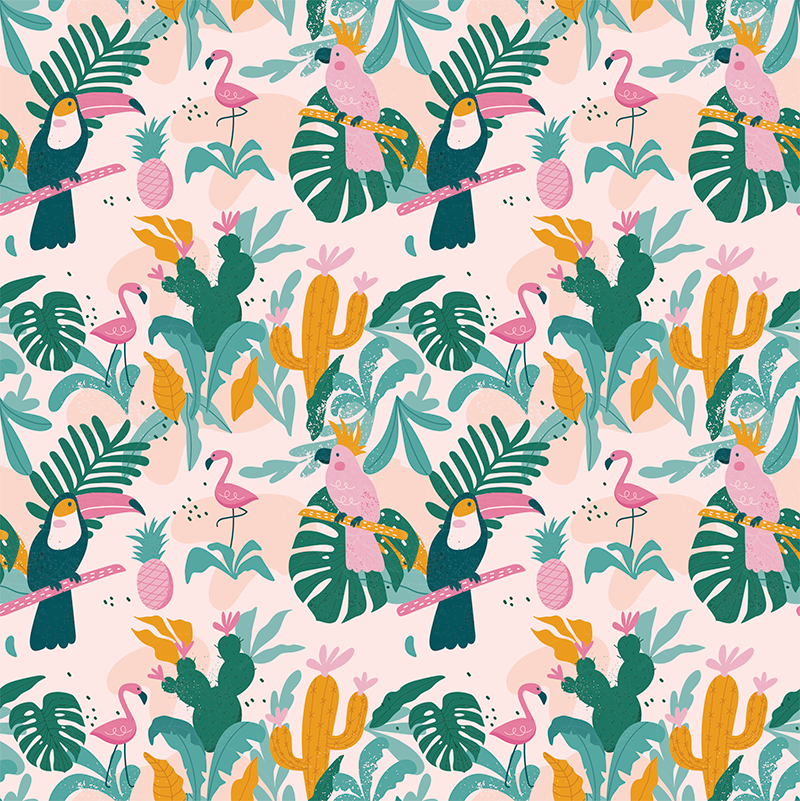 Tropical birds and leaves animal mat - TenStickers