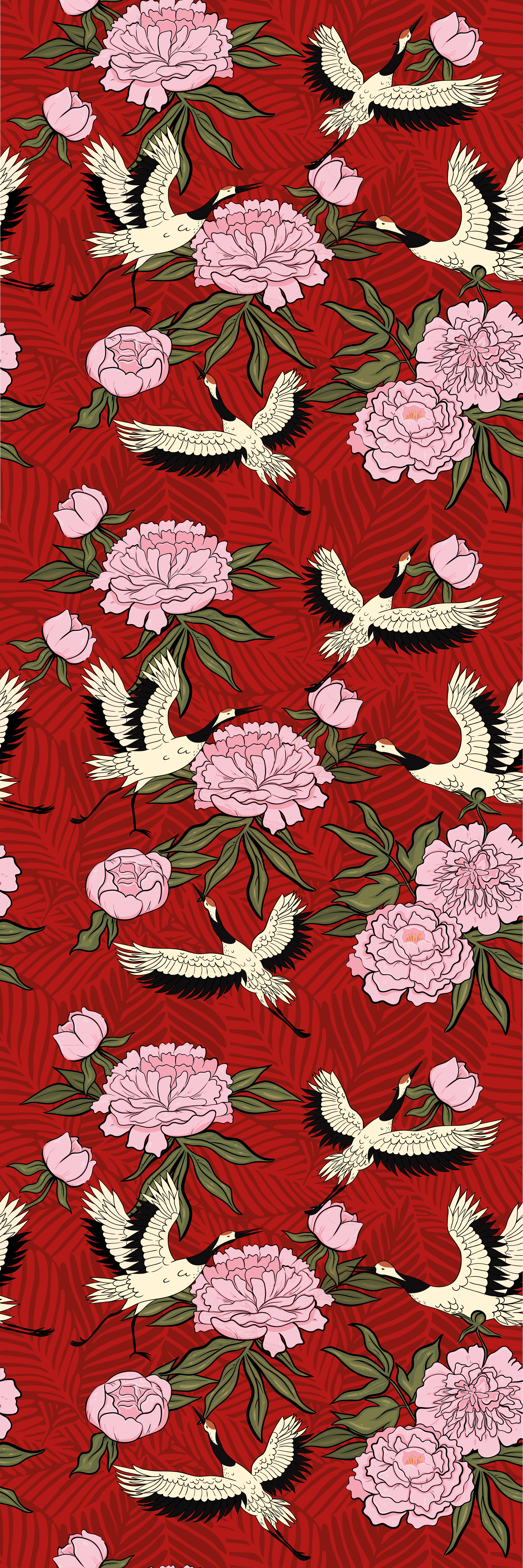Animal mat with white birds on red tropical design - TenStickers