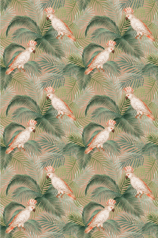 Animal mat with white parrots on beige palms - TenStickers
