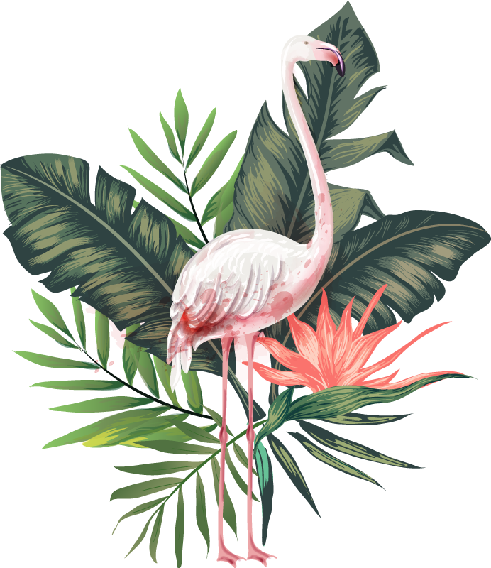 Watercolour flamingo and leaves animal mat - TenStickers