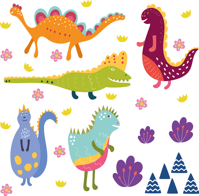 Animal mat nordic dinosaur hand painted set - TenStickers
