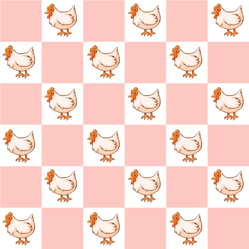 Animal mat in pink squares with roosters - TenStickers