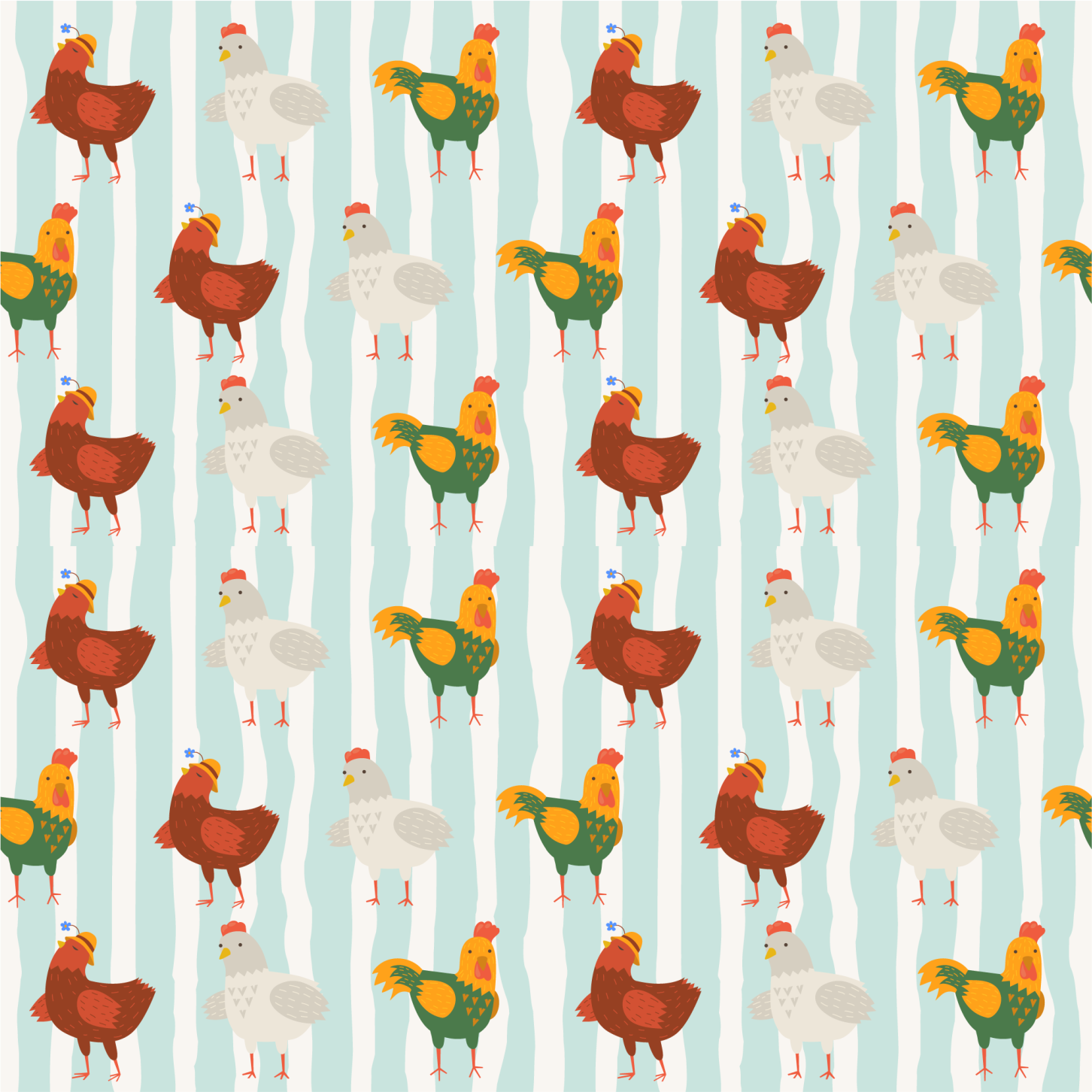 Animal mat with vertical stripes and roosters - TenStickers