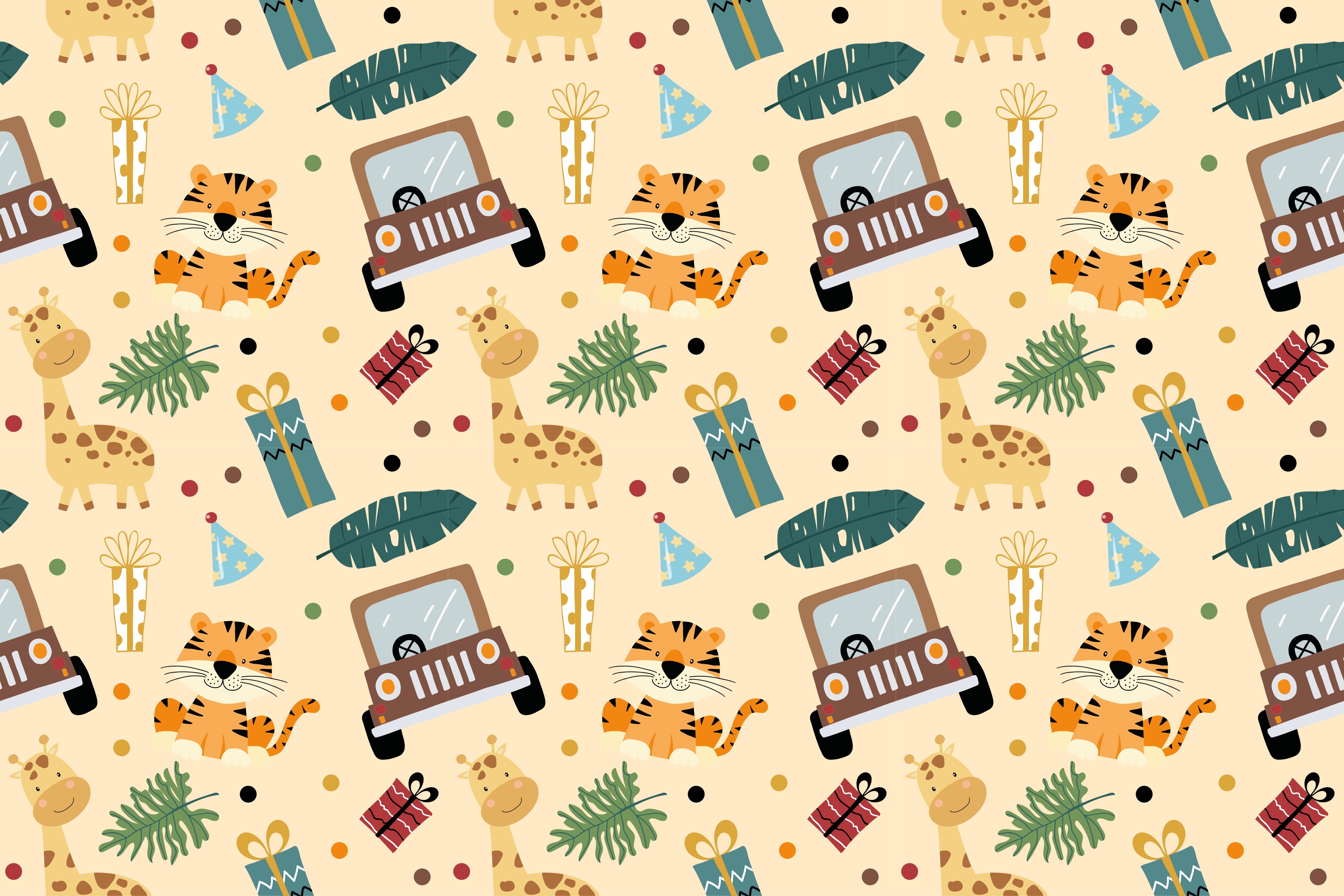 Animal mat safari animals with car - TenStickers