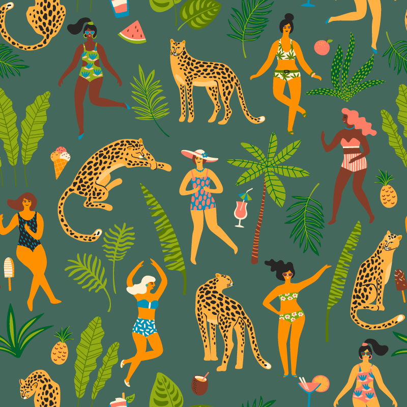 Women and leopard background animal mat - TenStickers