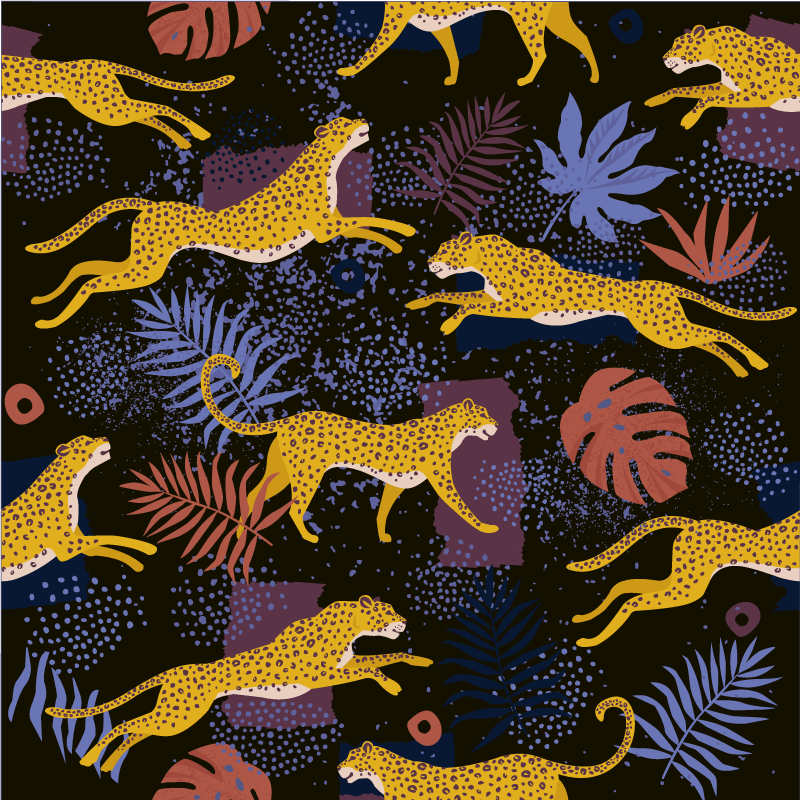 Animal mat tropical leaves leopards - TenStickers