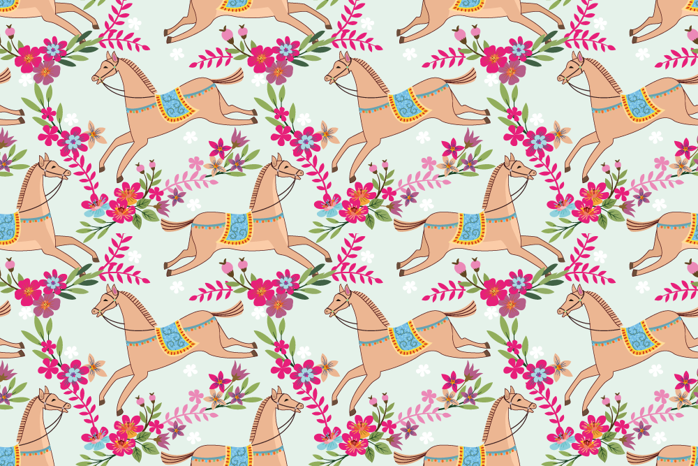Animal mat with pink floral horse design - TenStickers