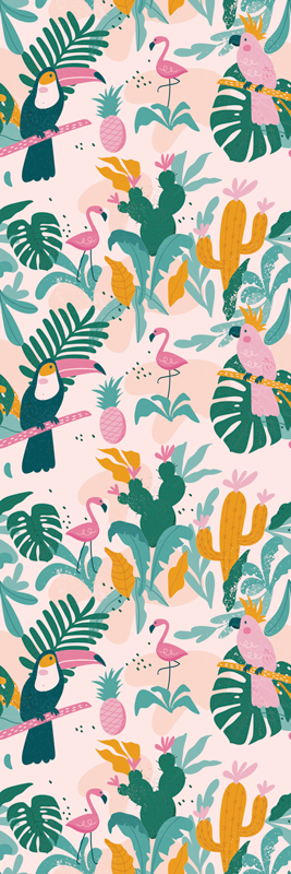 Animal mat with green birds on pink background - TenStickers