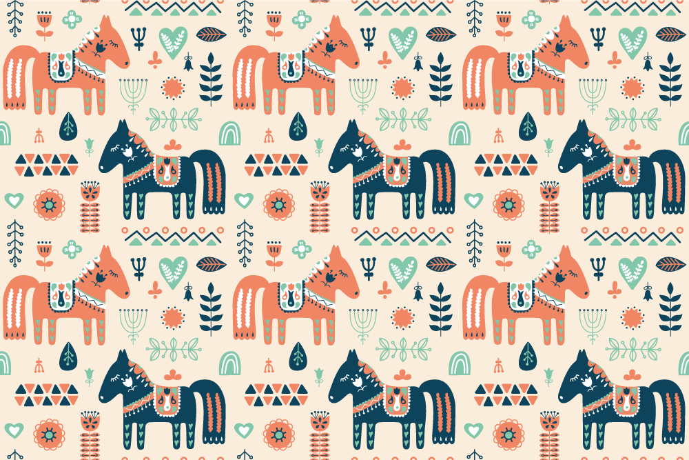 Animal mat with nordic leaves on beige background - TenStickers