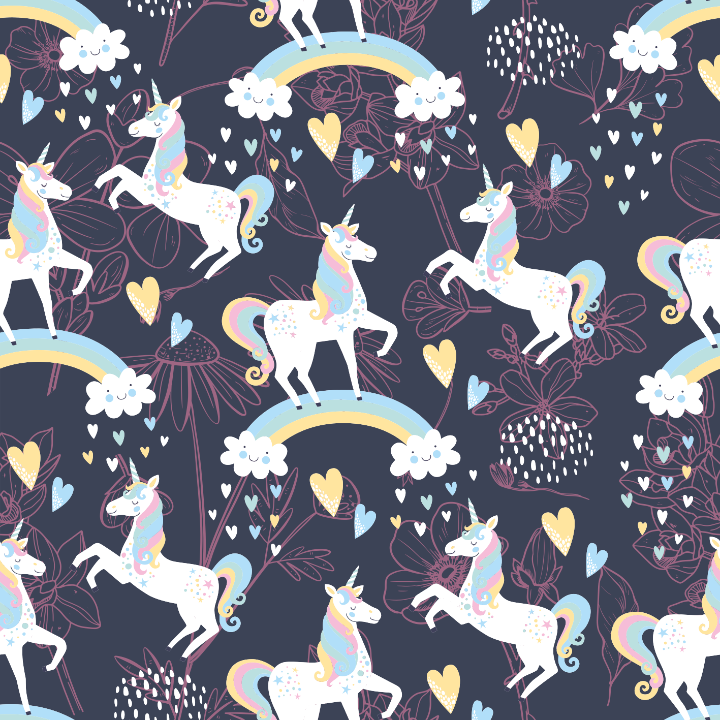 Animal mat with pink unicorn floral design - TenStickers