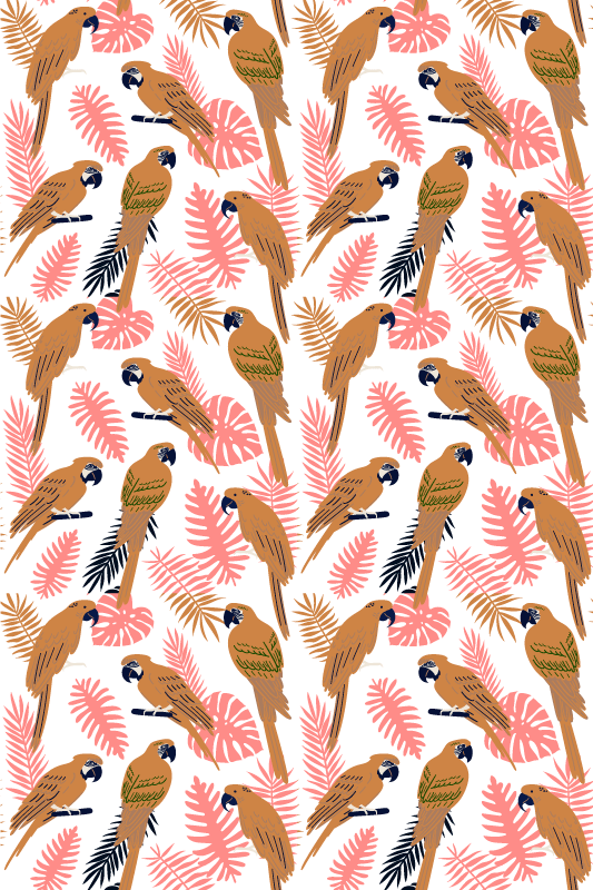 Animal mat with orange parrots and pink flowers - TenStickers