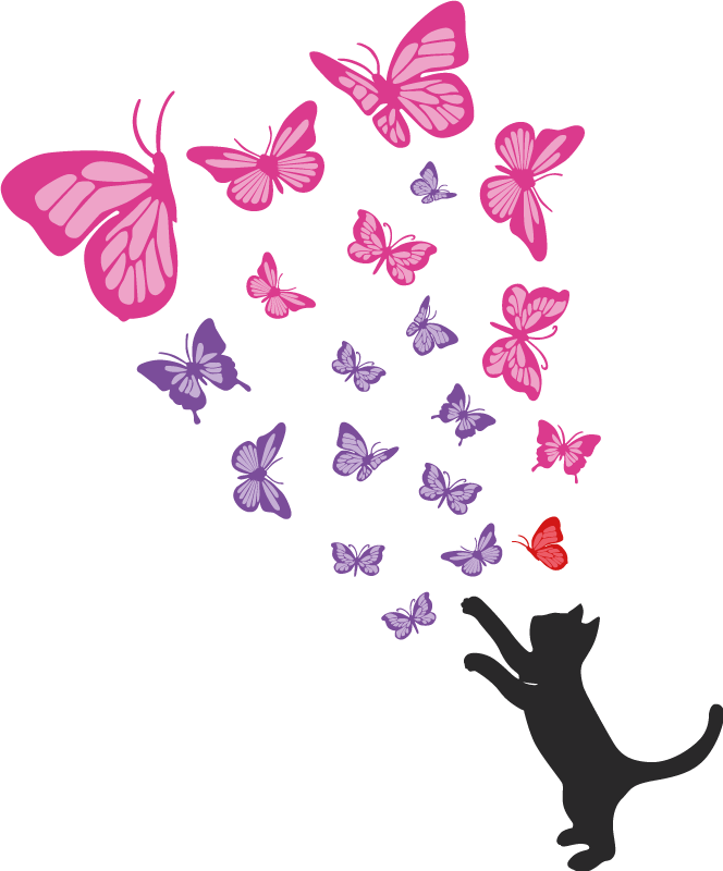 Animal mat playful cat butterflies - TenStickers