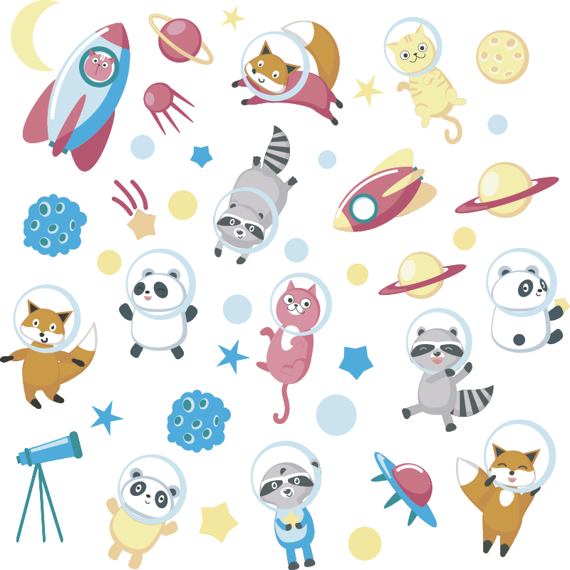 Animal mat with adorable space creatures - TenStickers