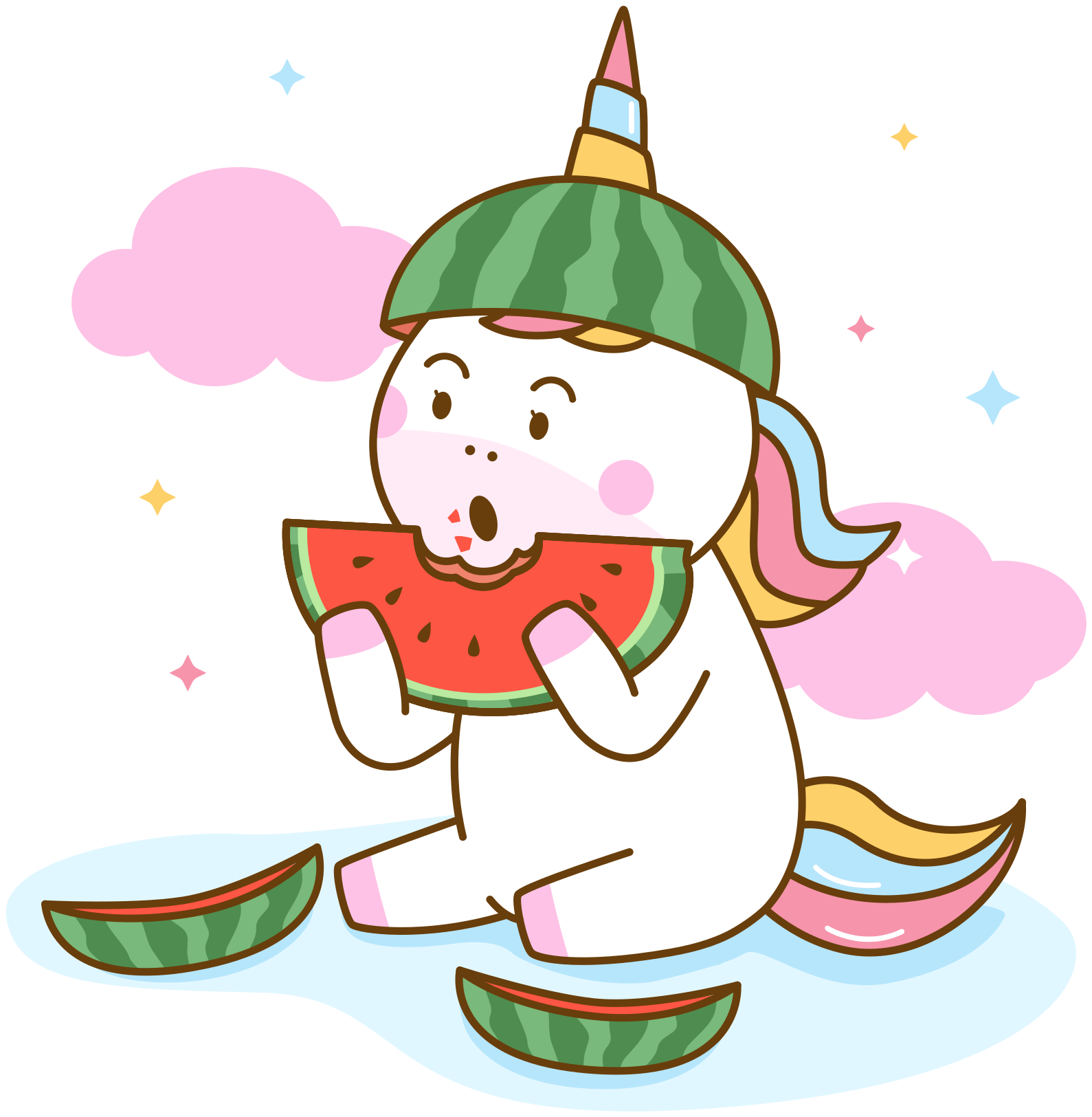 Animal mat unicorn eating watermelon - TenStickers