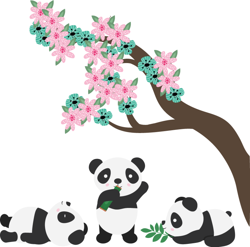 Whimsical panda clan animal mat - TenStickers