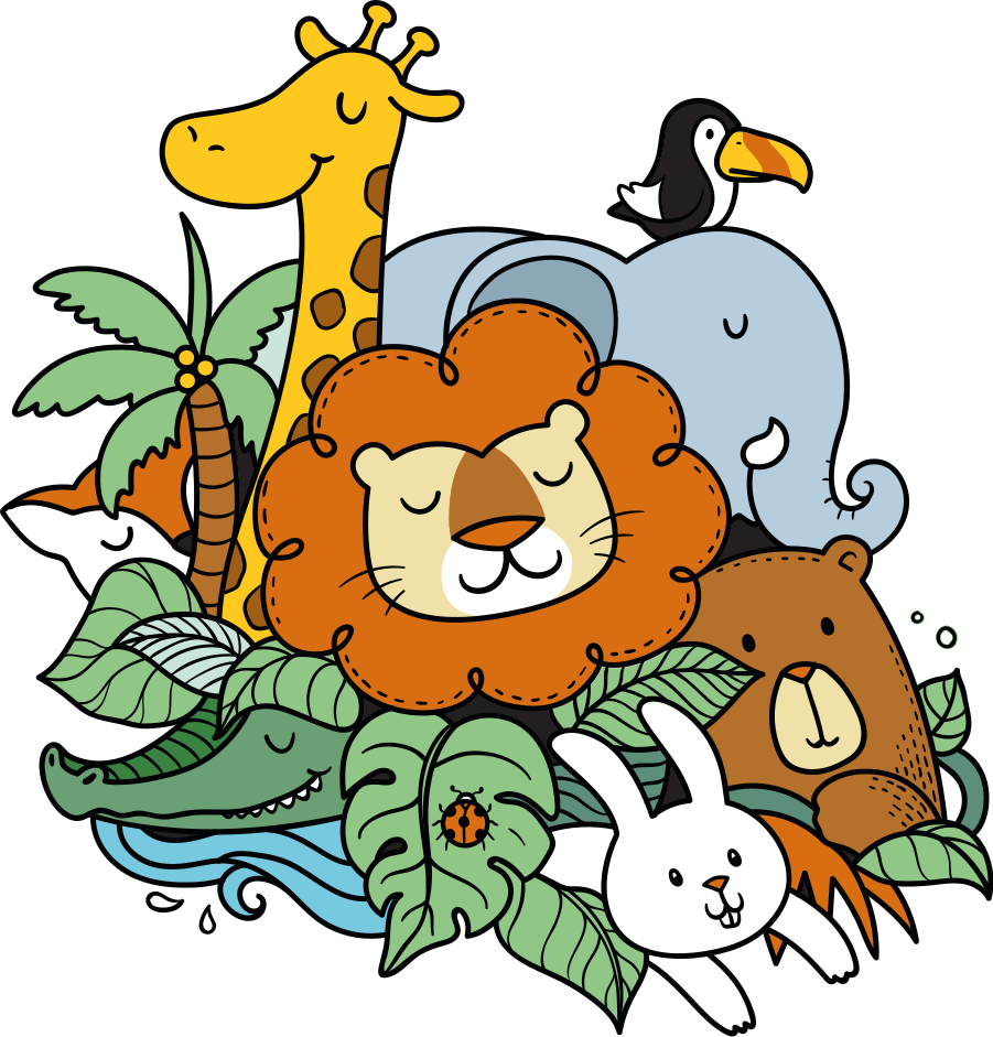 Animal mat playful animal scene - TenStickers