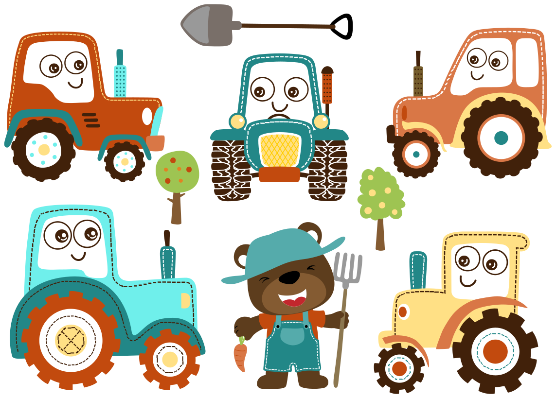 Cute tractor characters animal mat - TenStickers