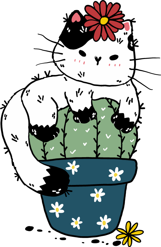 Animal mat playful cat cactus - TenStickers
