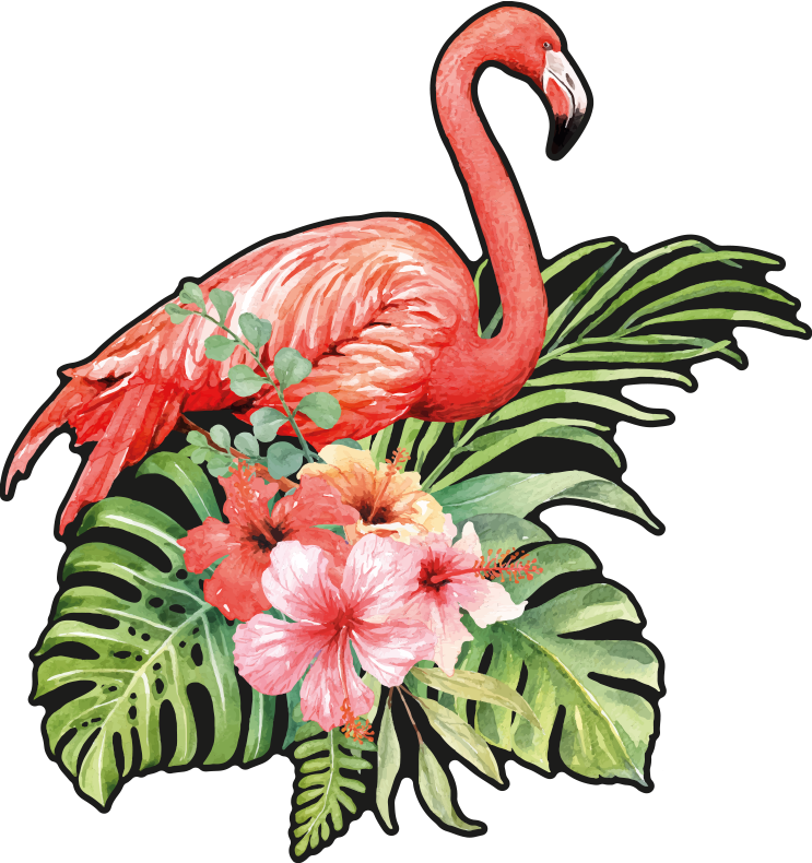 Flamingo with flowers animal mat - TenStickers