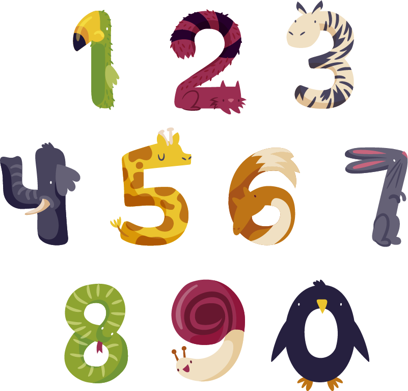 Animal mat numbers with animals - TenStickers