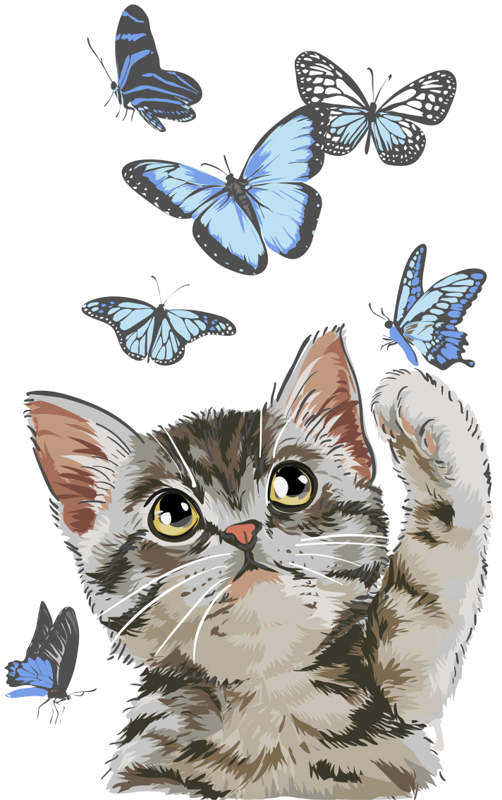 Animal mat kitty with blue butterflies - TenStickers