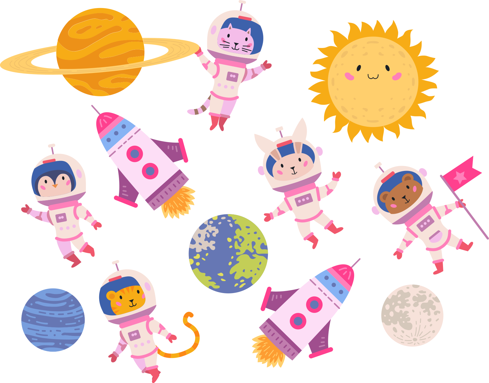 Animal mat astronaut animals with rocket - TenStickers