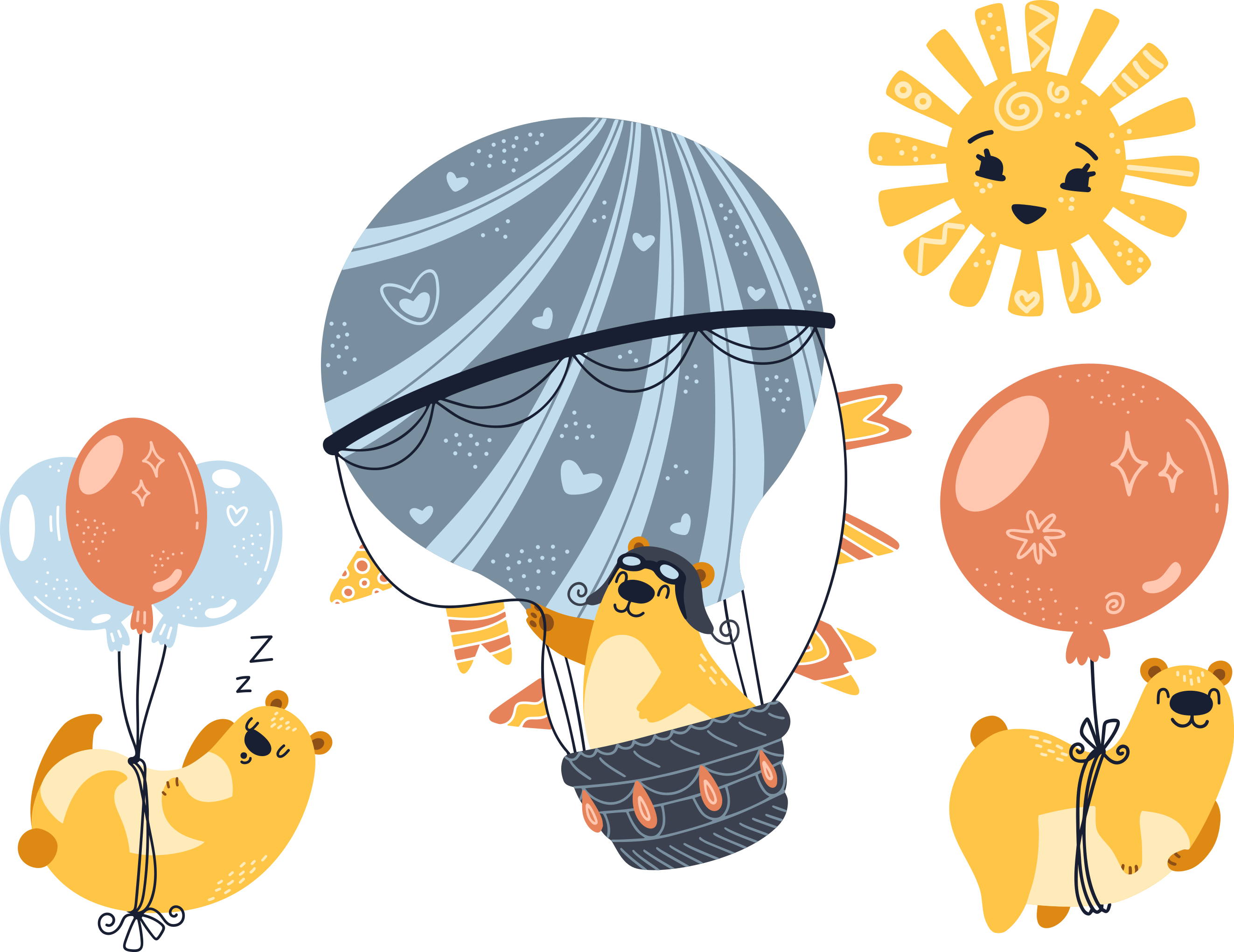 Animal mat with animals floating on balloons - TenStickers
