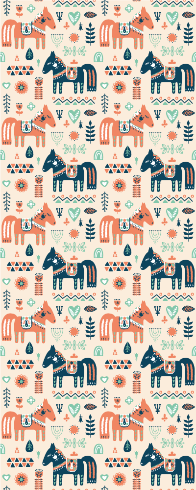 Animal mat with nordic leaves and horses - TenStickers