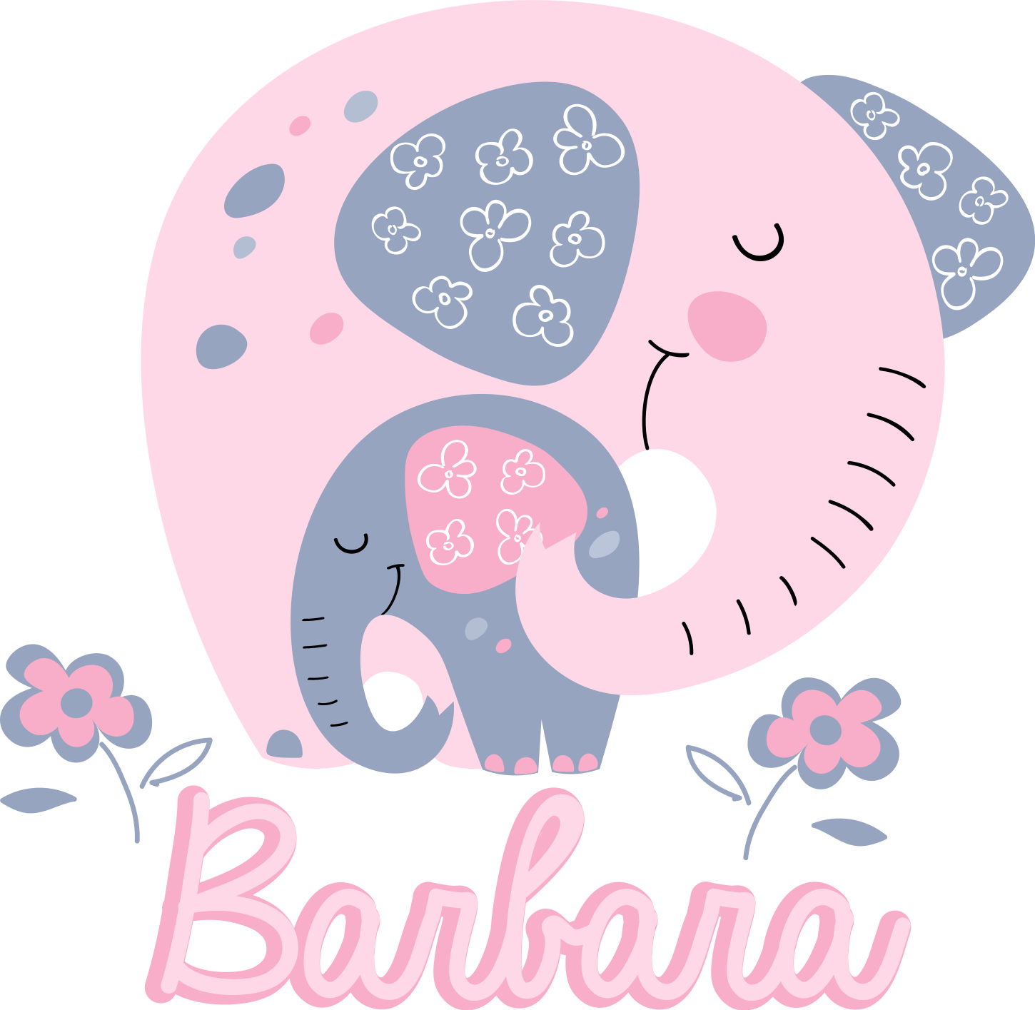 Animal mat elephants with hearts and name - TenStickers