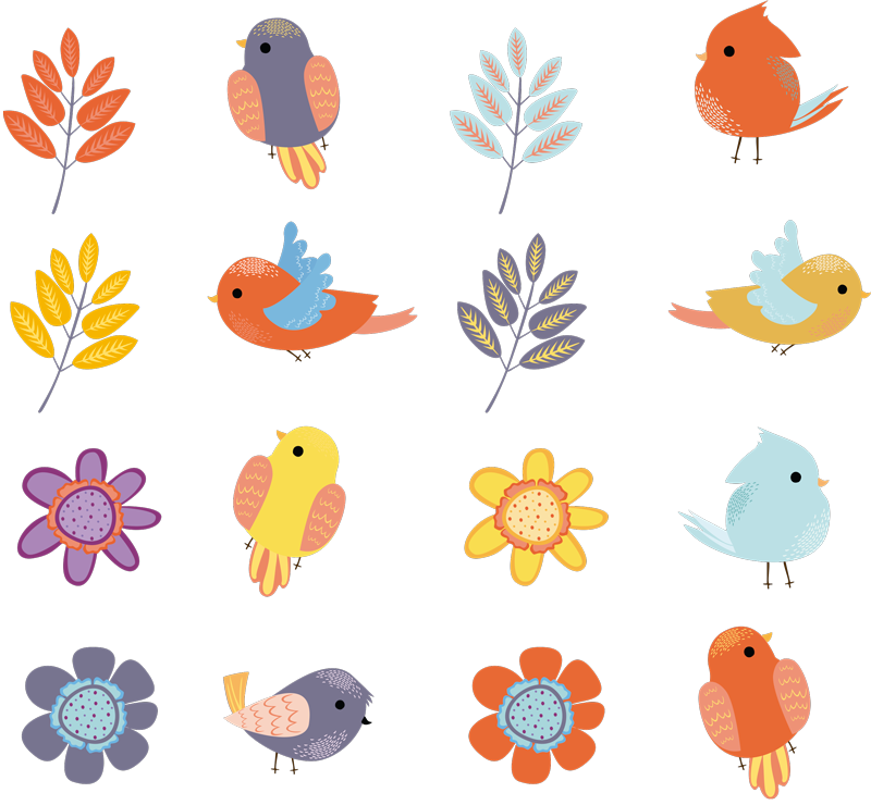Floral rug spring birds set - TenStickers