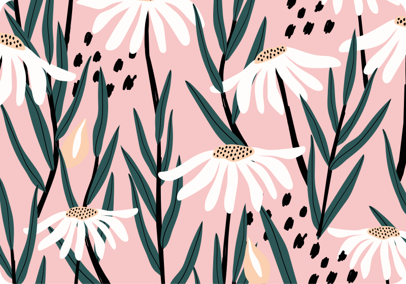 Floral rug with daisies on a pink background - TenStickers