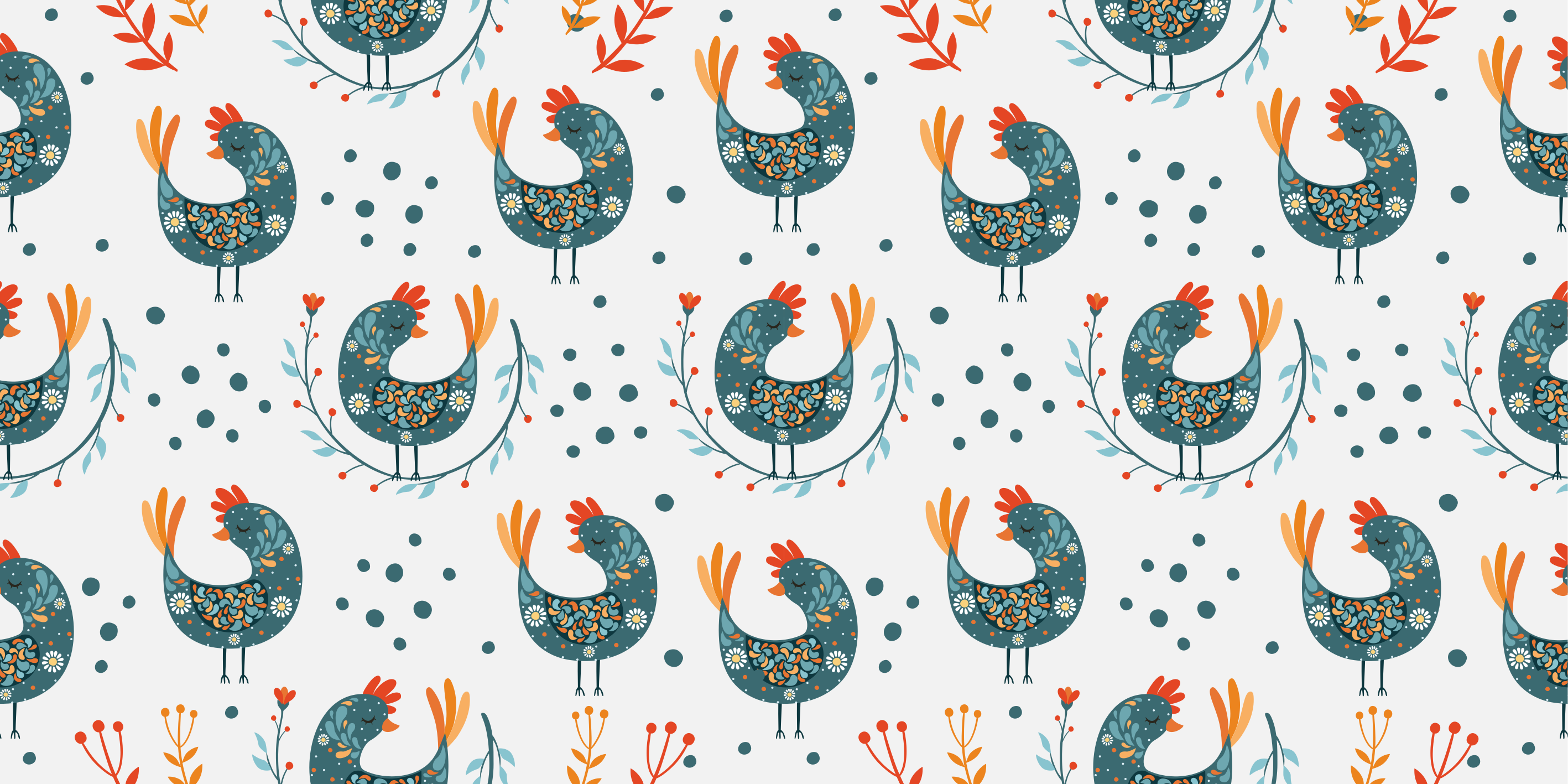 Floral rug with chickens and flowers design - TenStickers