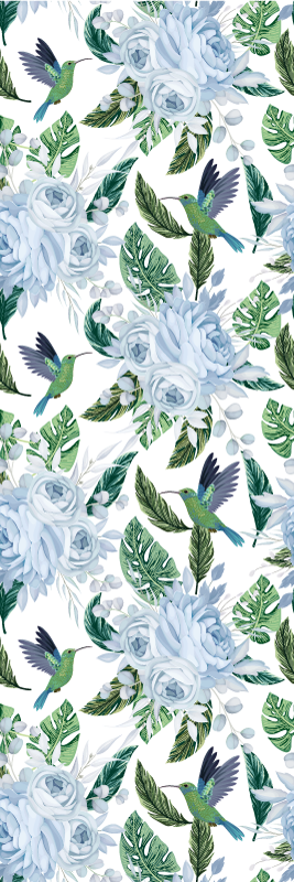 Floral rug with blue garden flowers and birds - TenStickers