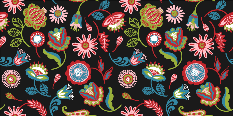 Floral rug with vibrant folk design - TenStickers